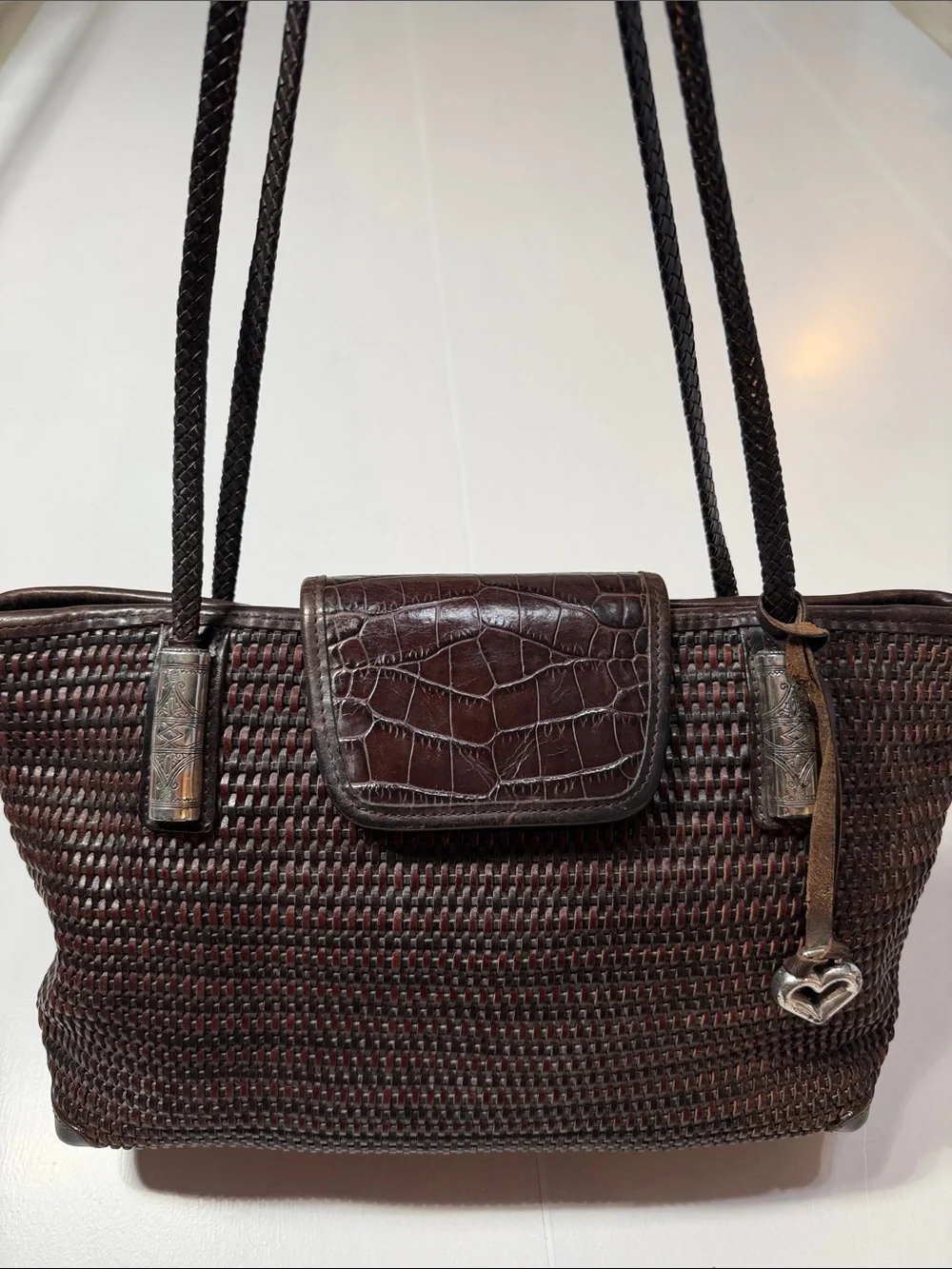 Brighton Woven Leather Shoulder Bag - Dark Brown